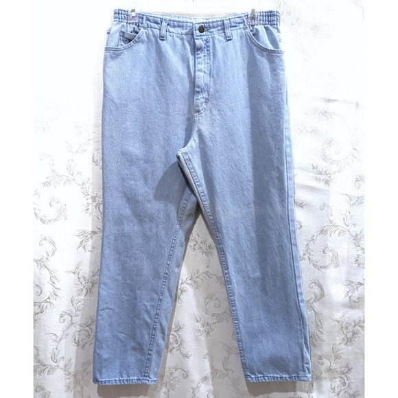 Vintage 80s Lee High Waist Light Wash Side Elastic Jeans 18P Slimming High Rise - Picture 1 of 5